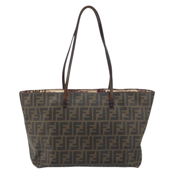 FENDI Zucca Canvas Tote Bag PVC Black Brown Auth 160709