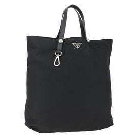 PRADA Tote Bag Nylon Black Silver Auth 160710