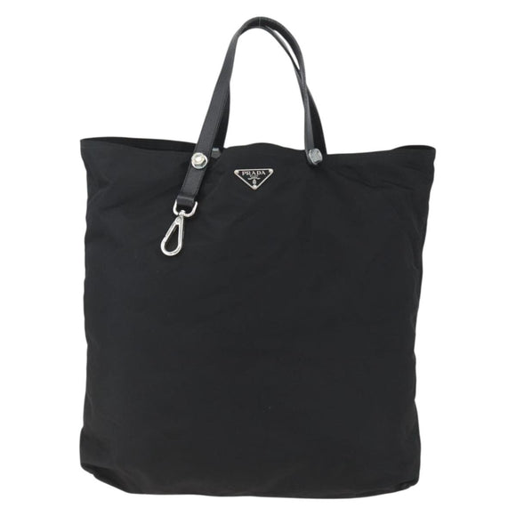 PRADA Tragetasche Nylon Schwarz Silber Original 160710