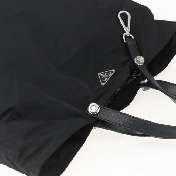 PRADA Tote Bag Nylon Black Silver Auth 160710