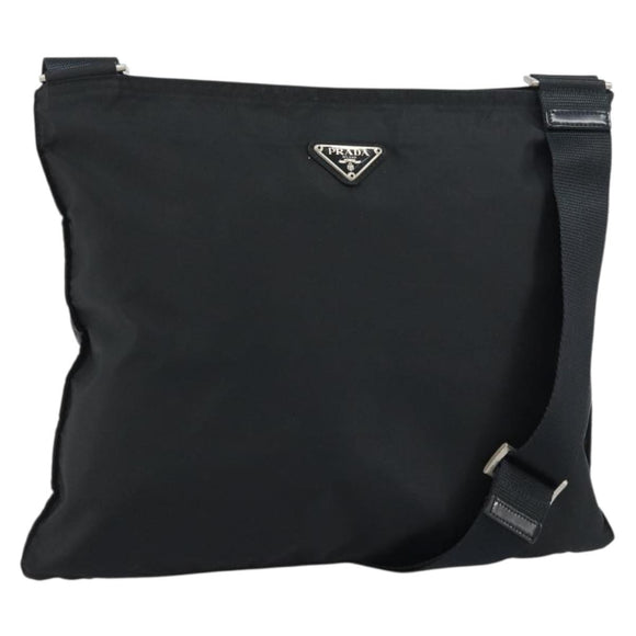 PRADA Shoulder Bag Nylon Black Silver Auth 160714