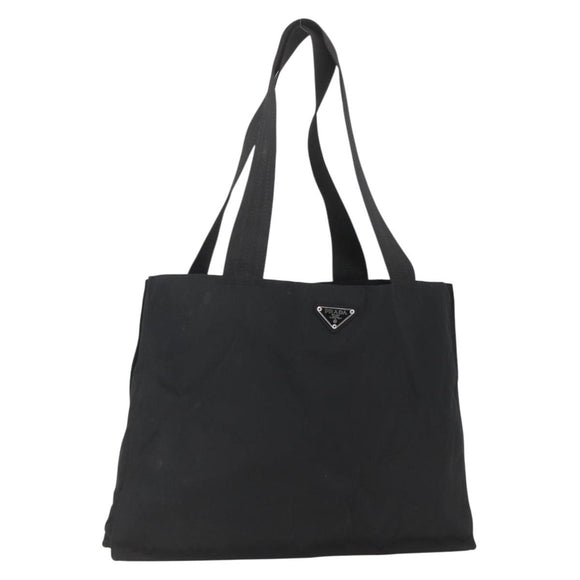 PRADA Tote Bag Nylon Black Silver Auth 160715
