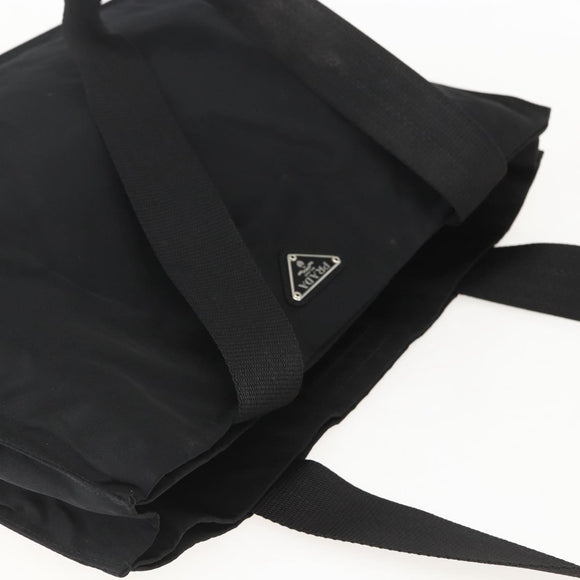 PRADA Tote Bag Nylon Black Silver Auth 160715