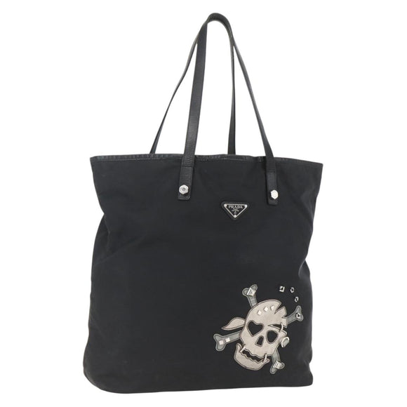 PRADA Tote Bag Nylon Black Silver Auth 160717