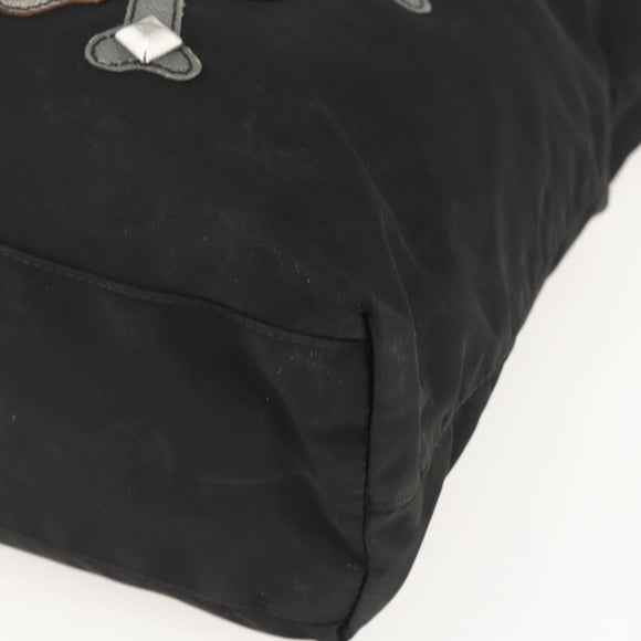 PRADA Tote Bag Nylon Black Silver Auth 160717