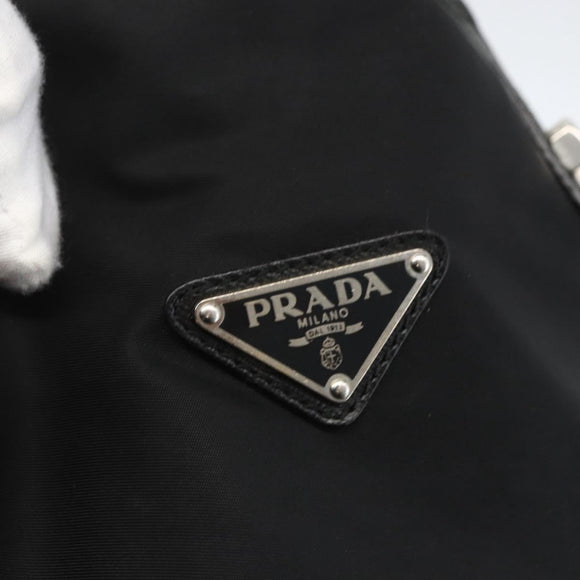 PRADA Tote Bag Nylon Black Silver Auth 160717