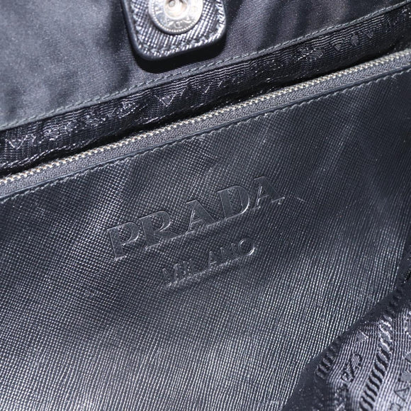 PRADA Tote Bag Nylon Black Silver Auth 160717