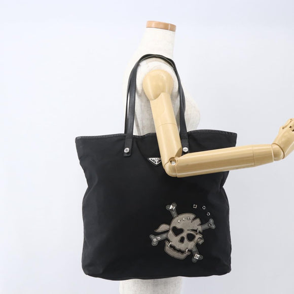 PRADA Tote Bag Nylon Black Silver Auth 160717