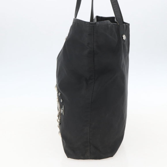 PRADA Tote Bag Nylon Black Silver Auth 160717