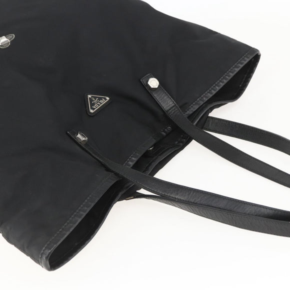 PRADA Tote Bag Nylon Black Silver Auth 160717