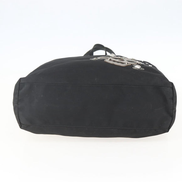 PRADA Tote Bag Nylon Black Silver Auth 160717