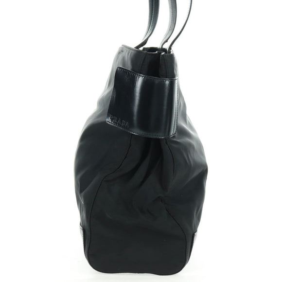 PRADA Tote Bag Nylon Black Silver Auth 160719
