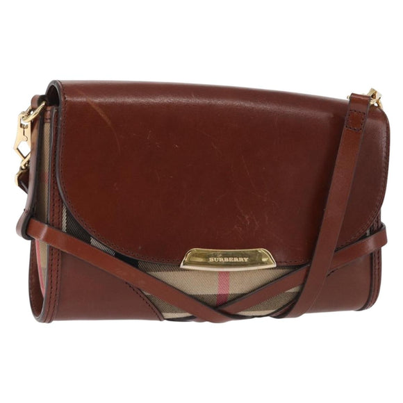 BURBERRY Shoulder Bag Leather Brown Gold Auth 160721