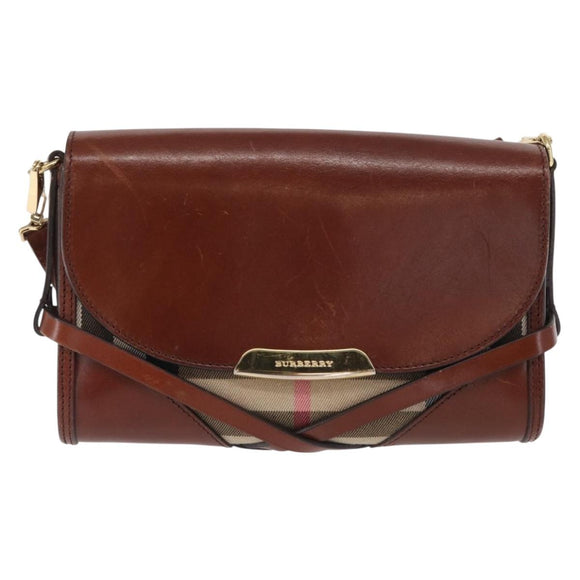 BURBERRY Shoulder Bag Leather Brown Gold Auth 160721