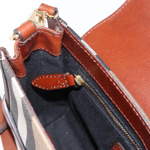 BURBERRY Shoulder Bag Leather Brown Gold Auth 160721