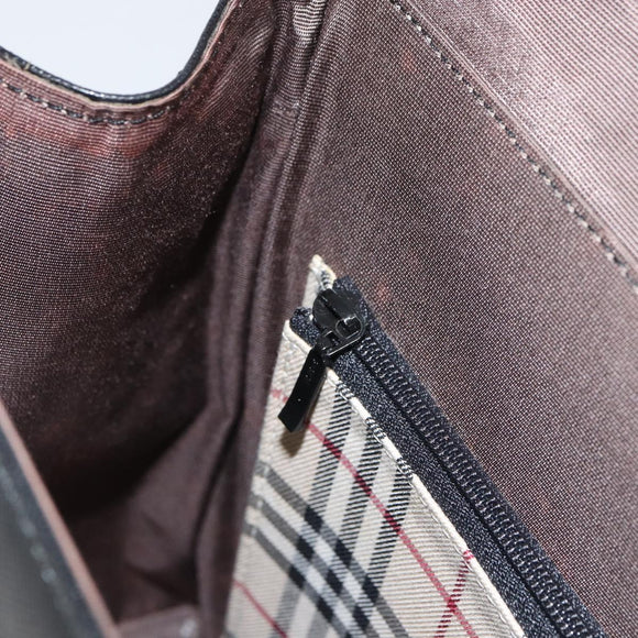 BURBERRY Hand Bag Leather Black Gold Auth 160722