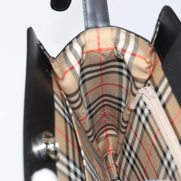 BURBERRY Shoulder Bag Leather Black Silver Auth 160723