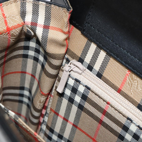 BURBERRY Shoulder Bag Leather Black Silver Auth 160723