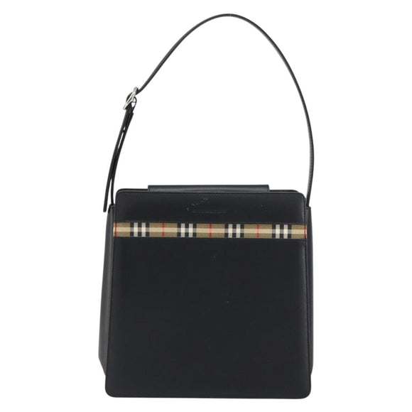 BURBERRY Shoulder Bag Leather Black Silver Auth 160723