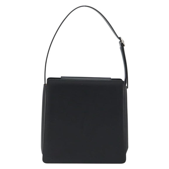 BURBERRY Shoulder Bag Leather Black Silver Auth 160723