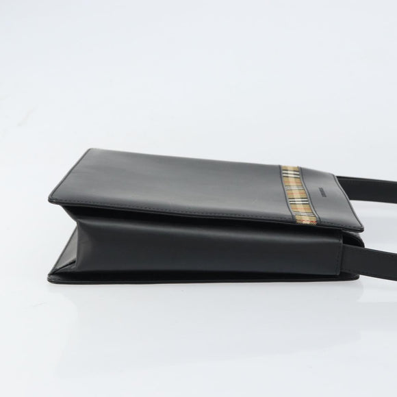 BURBERRY Shoulder Bag Leather Black Silver Auth 160723