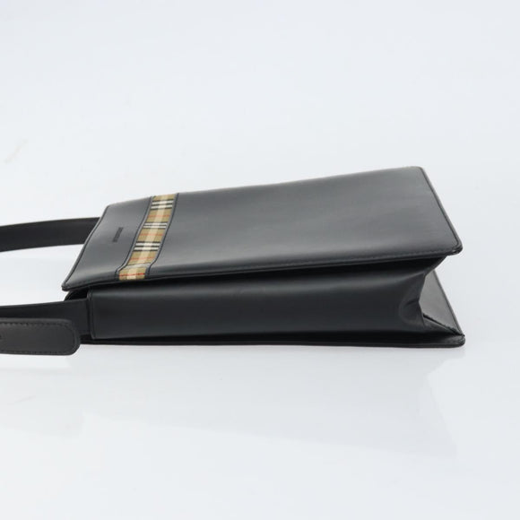 BURBERRY Shoulder Bag Leather Black Silver Auth 160723