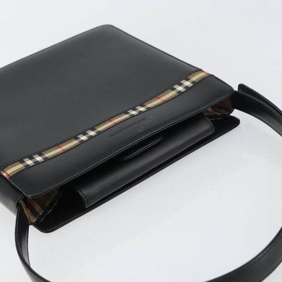 BURBERRY Shoulder Bag Leather Black Silver Auth 160723