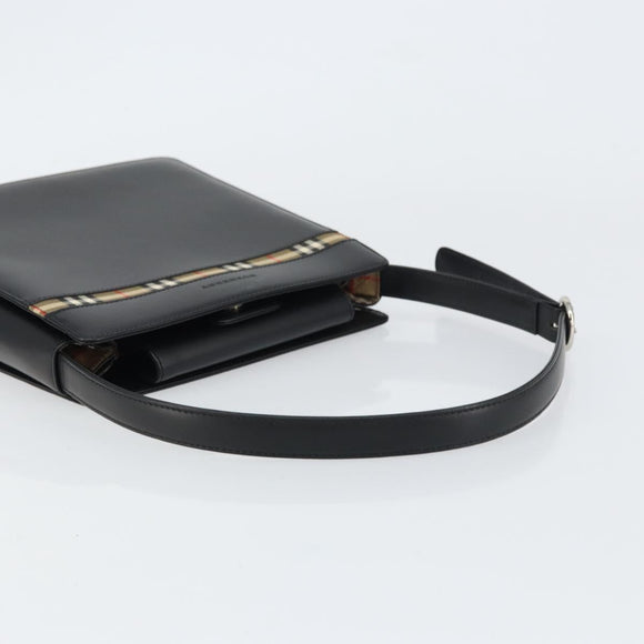 BURBERRY Shoulder Bag Leather Black Silver Auth 160723