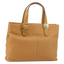 Burberrys Tote Bag Leather Beige Gold Auth 160726-1