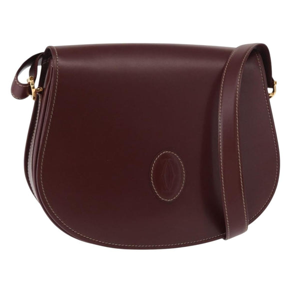 CARTIER Must Line Shoulder Bag Leather Bordeaux Gold Auth 160727