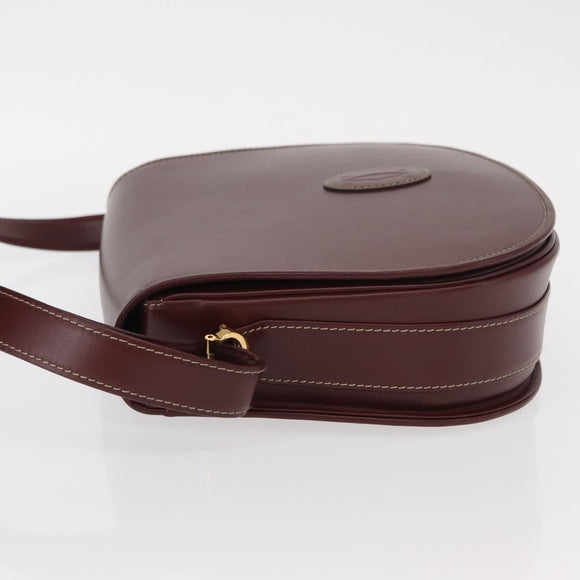 CARTIER Must Line Shoulder Bag Leather Bordeaux Gold Auth 160727