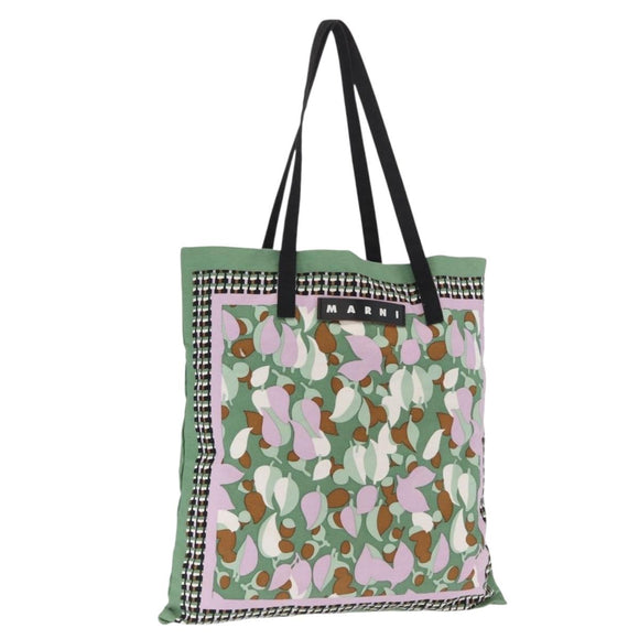 MARNI Flower Pattern Tote Bag Canvas Green Auth 160729