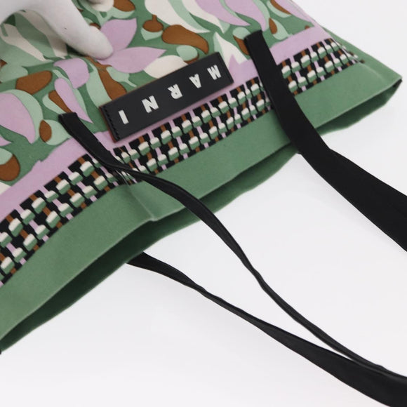 MARNI Flower Pattern Tote Bag Canvas Green Auth 160729
