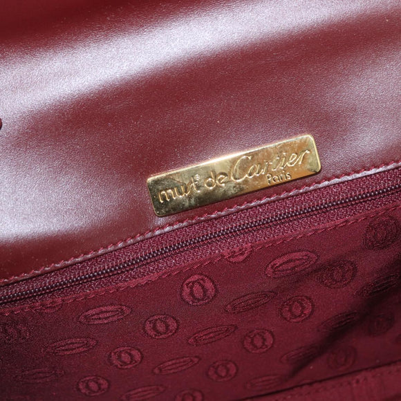 CARTIER Must Line Shoulder Bag Leather Bordeaux Gold Auth 160730