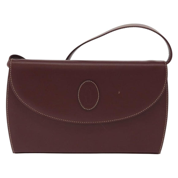 CARTIER Must Line Shoulder Bag Leather Bordeaux Gold Auth 160730