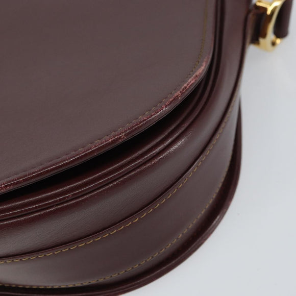 CARTIER Must Line Shoulder Bag Leather Bordeaux Gold Auth 160731
