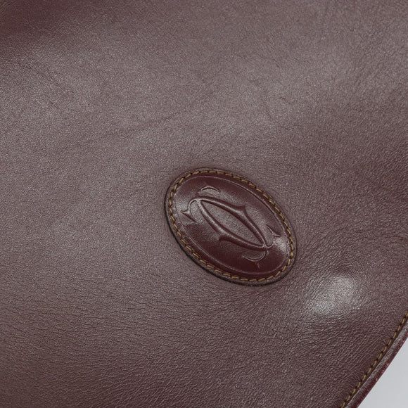 CARTIER Must Line Shoulder Bag Leather Bordeaux Gold Auth 160731