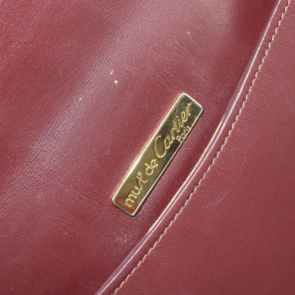CARTIER Must Line Shoulder Bag Leather Bordeaux Gold Auth 160731
