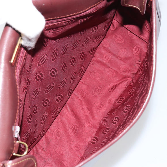 CARTIER Must Line Shoulder Bag Leather Bordeaux Gold Auth 160731