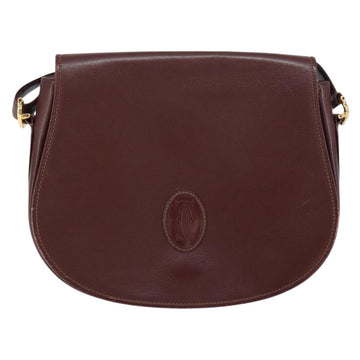 CARTIER Must Line Shoulder Bag Leather Bordeaux Gold Auth 160731 - 0