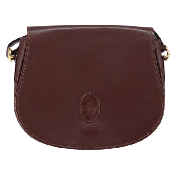 CARTIER Must Line Shoulder Bag Leather Bordeaux Gold Auth 160731