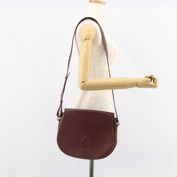 CARTIER Must Line Shoulder Bag Leather Bordeaux Gold Auth 160731