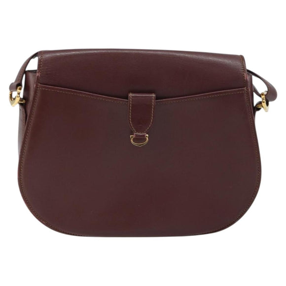 CARTIER Must Line Shoulder Bag Leather Bordeaux Gold Auth 160731