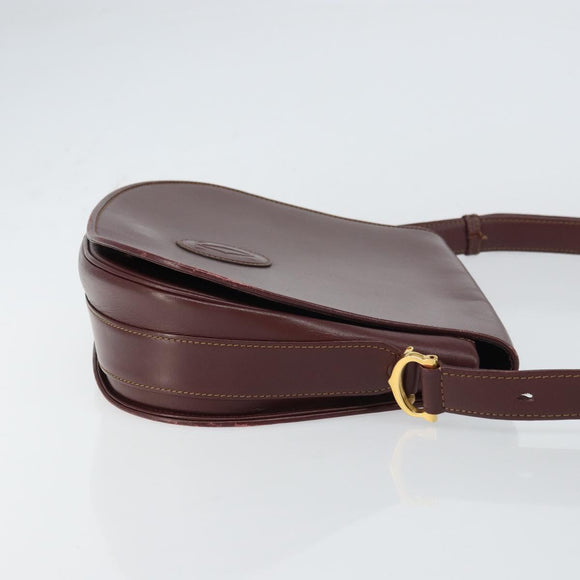 CARTIER Must Line Shoulder Bag Leather Bordeaux Gold Auth 160731