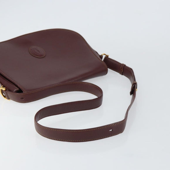 CARTIER Must Line Shoulder Bag Leather Bordeaux Gold Auth 160731