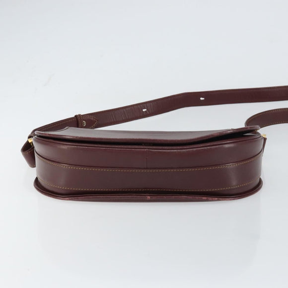 CARTIER Must Line Shoulder Bag Leather Bordeaux Gold Auth 160731