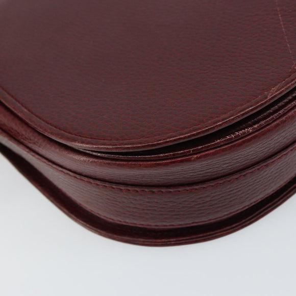 CARTIER Shoulder Bag Leather Bordeaux Gold Auth 160732