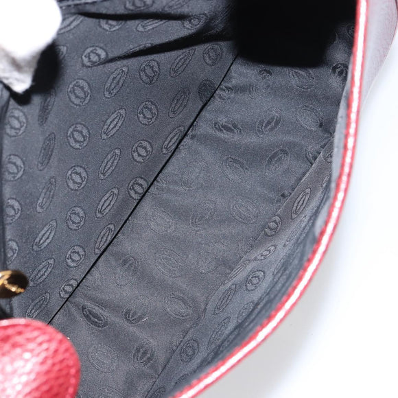 CARTIER Shoulder Bag Leather Bordeaux Gold Auth 160732