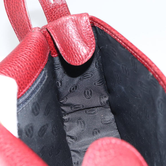 CARTIER Shoulder Bag Leather Bordeaux Gold Auth 160732