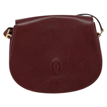CARTIER Shoulder Bag Leather Bordeaux Gold Auth 160732 - 0
